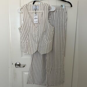 Stradivarius Linen Blend Vest+Trousers Set